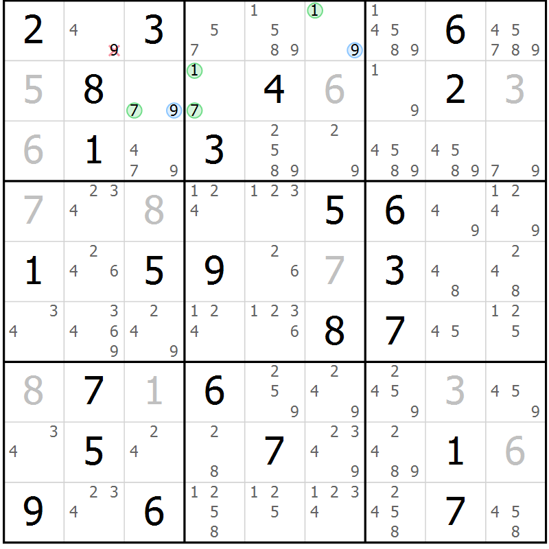 Position des candidats pour la solution de la Gr 63 page 66 du magazine de sudoku Suprême n° 031