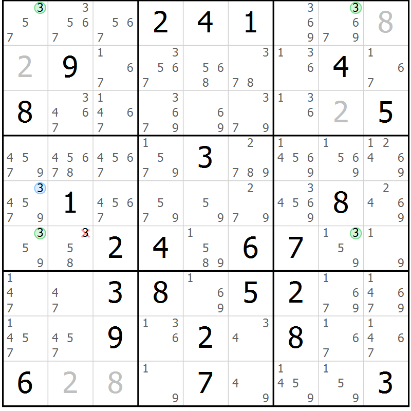 Position des candidats pour la solution de la Gr 64 page 67 du magazine de sudoku Suprême n° 031