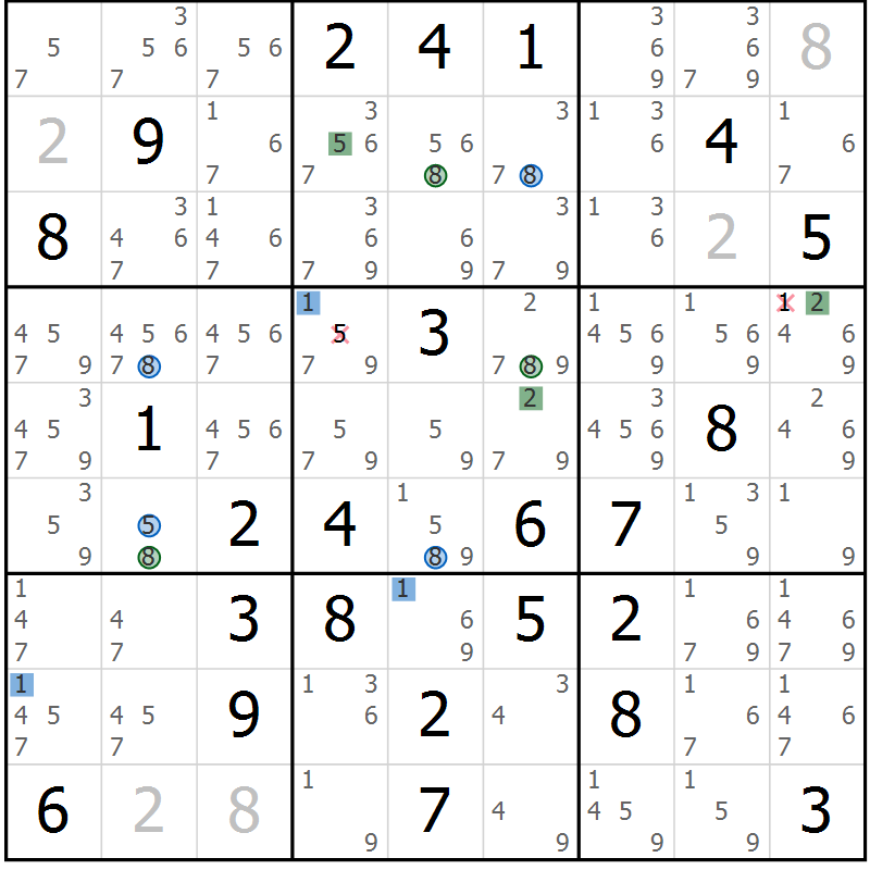 Position des candidats pour la solution de la Gr 64 page 67 du magazine de sudoku Suprême n° 031