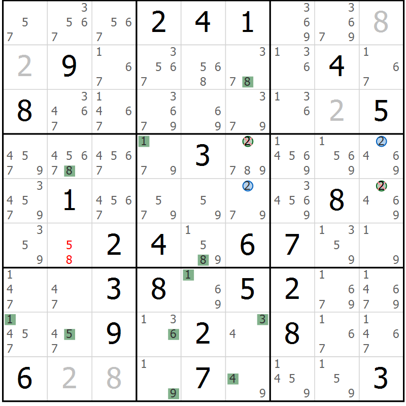 Position des candidats pour la solution de la Gr 64 page 67 du magazine de sudoku Suprême n° 031