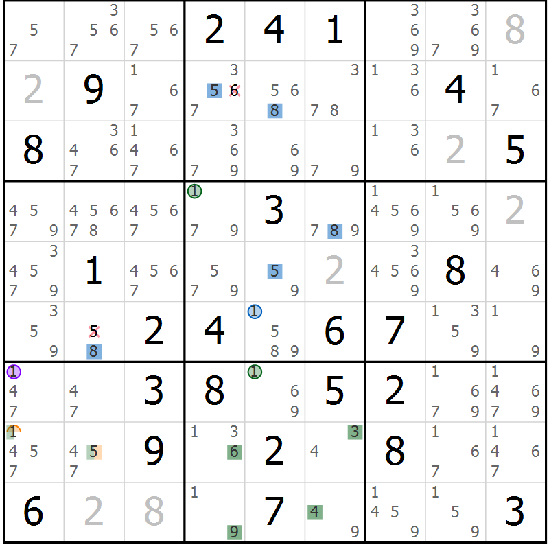 Position des candidats pour la solution de la Gr 64 page 67 du magazine de sudoku Suprême n° 031