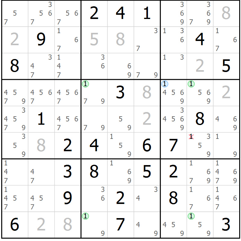 Position des candidats pour la solution de la Gr 64 page 67 du magazine de sudoku Suprême n° 031