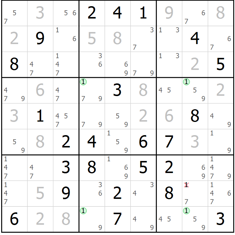Position des candidats pour la solution de la Gr 64 page 67 du magazine de sudoku Suprême n° 031