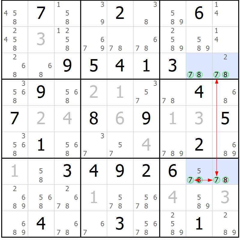 Position des candidats pour la solution de la Gr 65 page 68 du magazine de sudoku Suprême n° 031