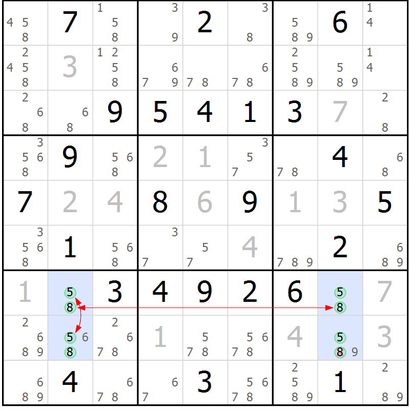 Position des candidats pour la solution de la Gr 65 page 68 du magazine de sudoku Suprême n° 031