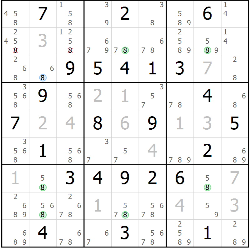 Position des candidats pour la solution de la Gr 65 page 68 du magazine de sudoku Suprême n° 031