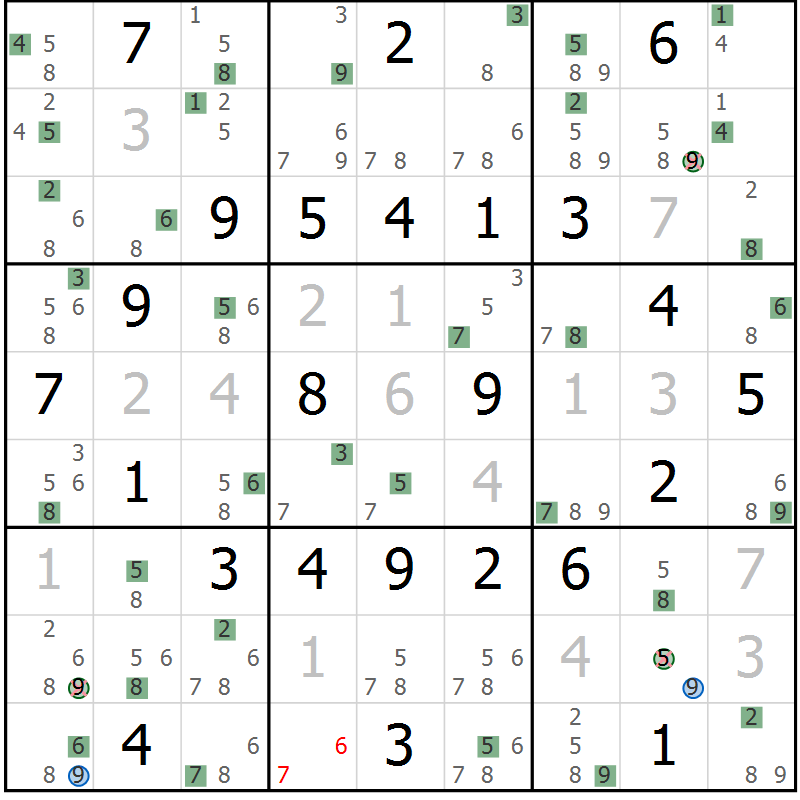 Position des candidats pour la solution de la Gr 65 page 68 du magazine de sudoku Suprême n° 031