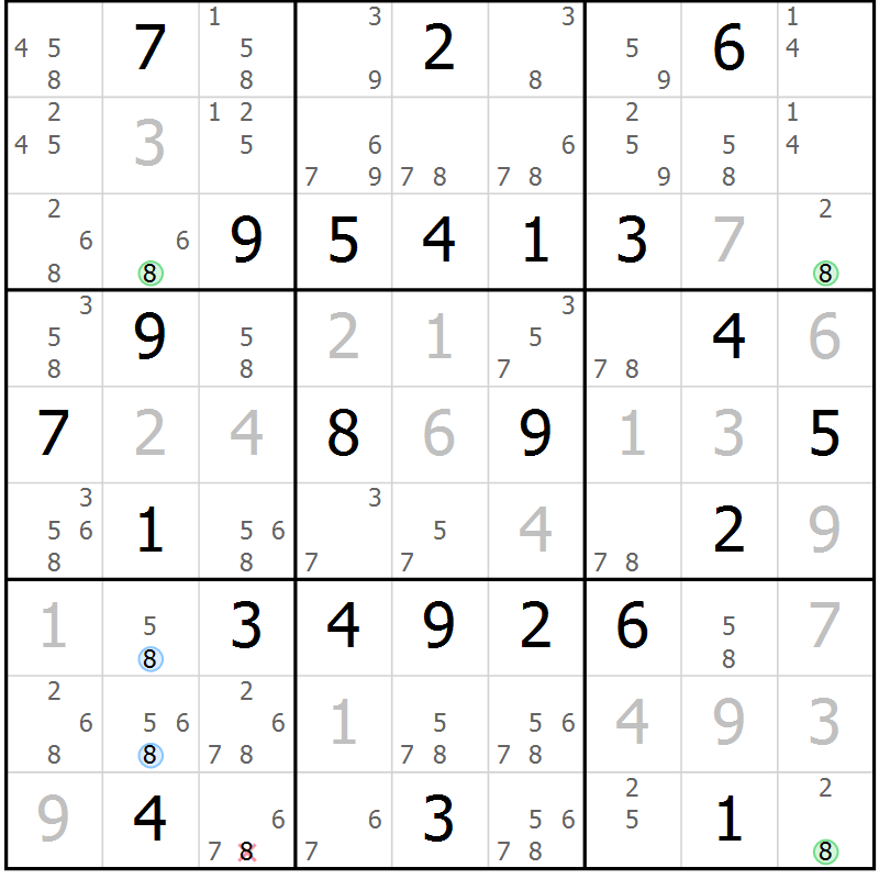 Position des candidats pour la solution de la Gr 65 page 68 du magazine de sudoku Suprême n° 031