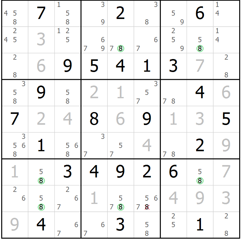 Position des candidats pour la solution de la Gr 65 page 68 du magazine de sudoku Suprême n° 031