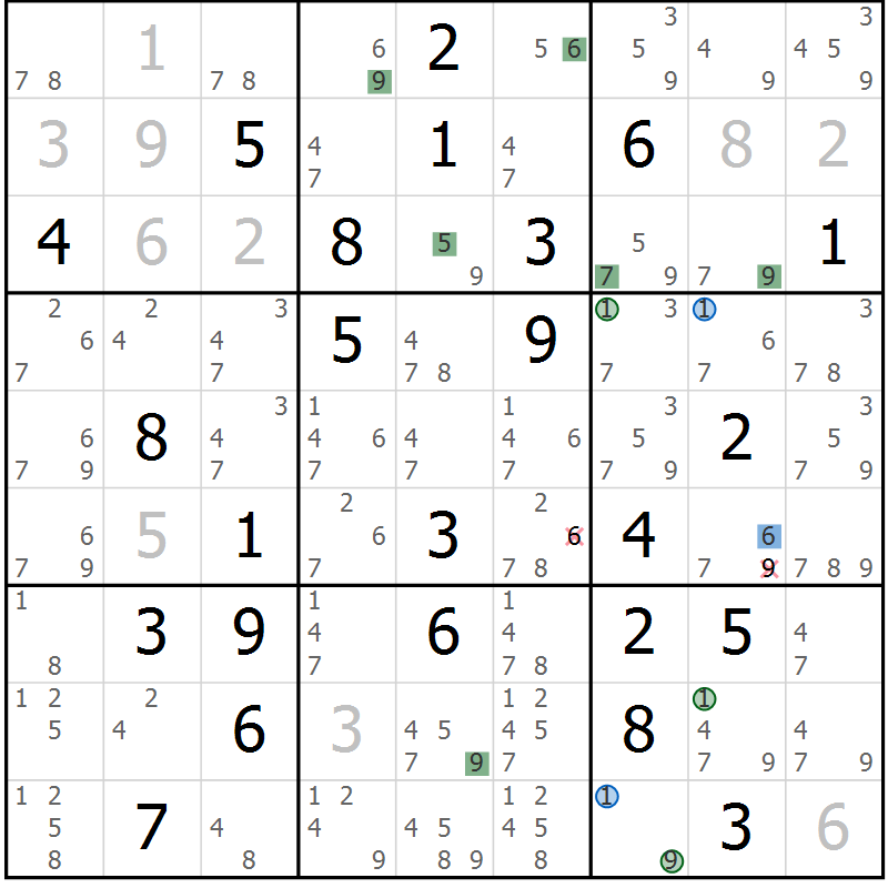 Position des candidats pour la solution de la Gr 66 page 69 du magazine de sudoku Suprême n° 031