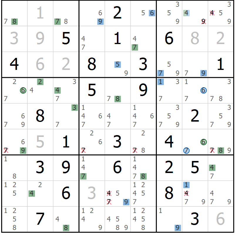 Position des candidats pour la solution de la Gr 66 page 69 du magazine de sudoku Suprême n° 031
