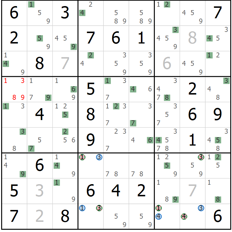 Position des candidats pour la solution de la Gr 67 page 70 du magazine de sudoku Suprême n° 031