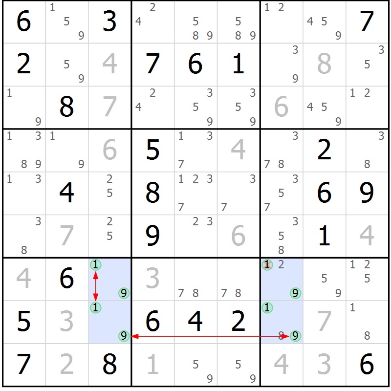 Position des candidats pour la solution de la Gr 67 page 70 du magazine de sudoku Suprême n° 031
