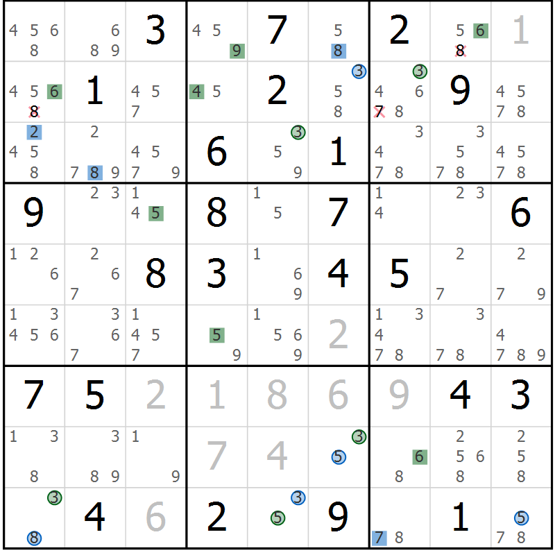 Position des candidats pour la solution de la Gr 68 page 71 du magazine de sudoku Suprême n° 031