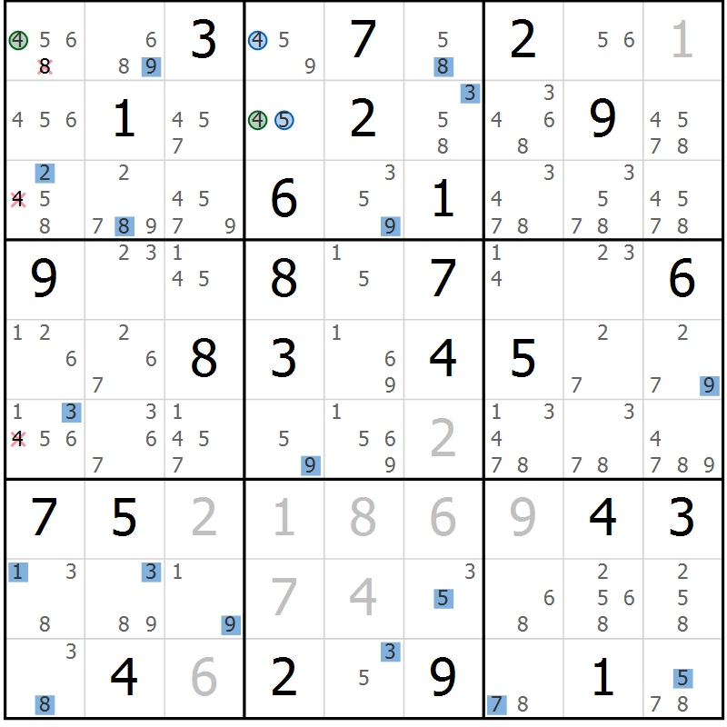 Position des candidats pour la solution de la Gr 68 page 71 du magazine de sudoku Suprême n° 031