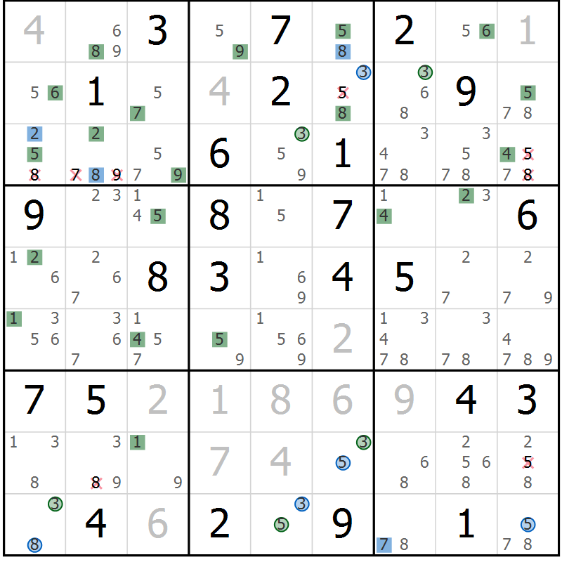 Position des candidats pour la solution de la Gr 68 page 71 du magazine de sudoku Suprême n° 031
