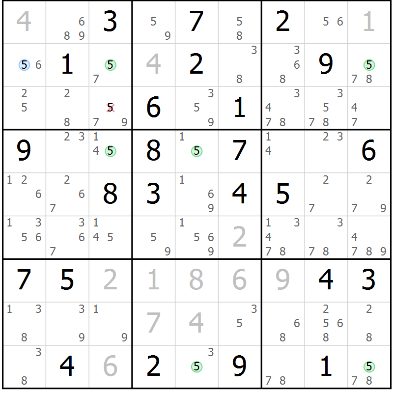 Position des candidats pour la solution de la Gr 68 page 71 du magazine de sudoku Suprême n° 031