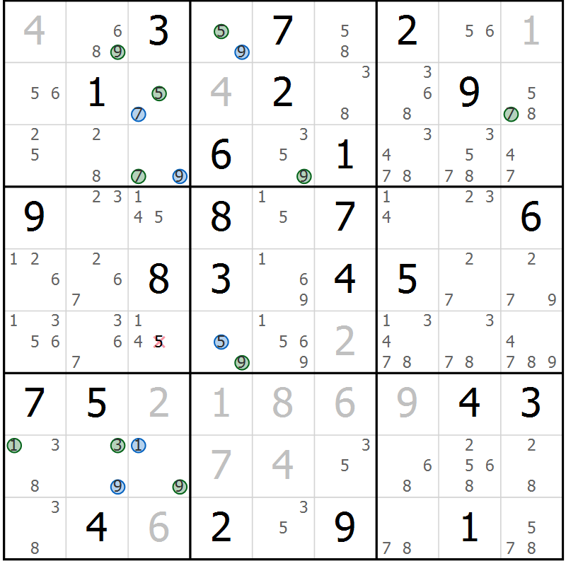 Position des candidats pour la solution de la Gr 68 page 71 du magazine de sudoku Suprême n° 031