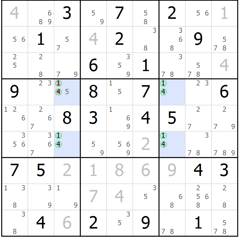 Position des candidats pour la solution de la Gr 68 page 71 du magazine de sudoku Suprême n° 031