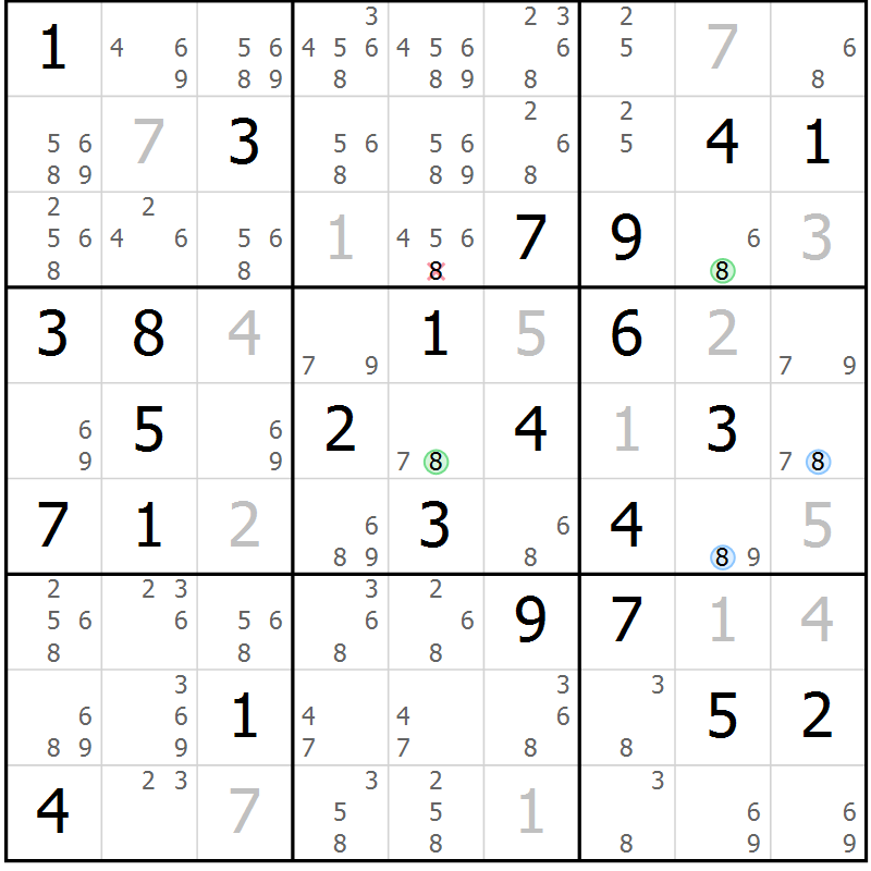 Position des candidats pour la solution de la Gr 69 page 72 du magazine de sudoku Suprême n° 031
