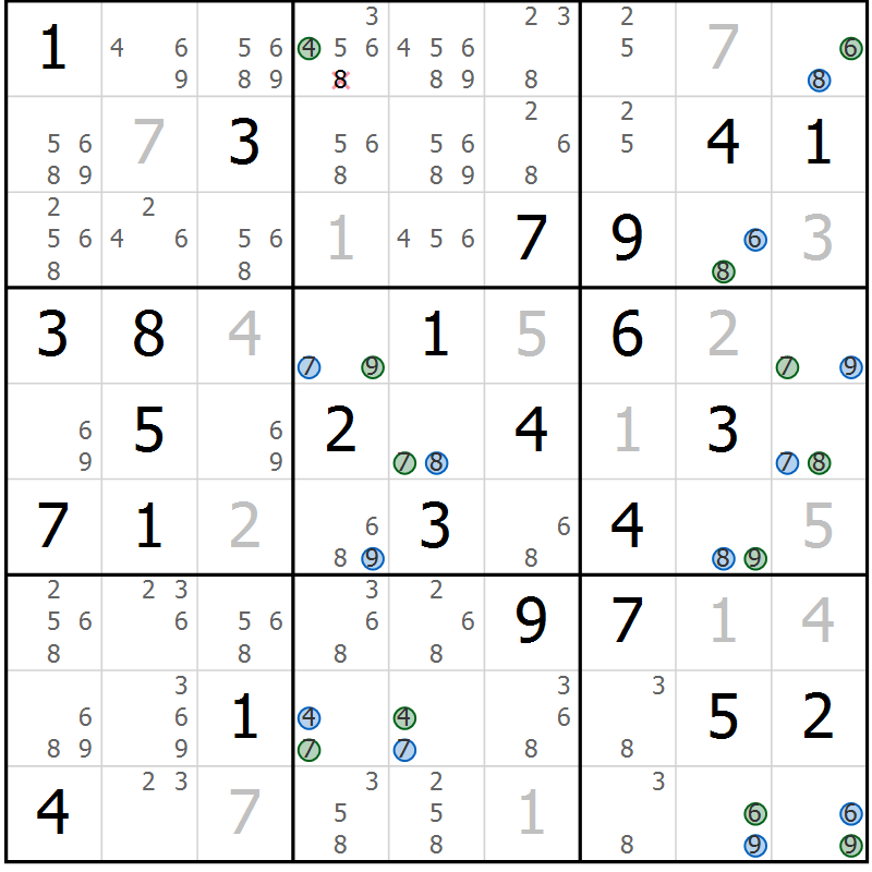 Position des candidats pour la solution de la Gr 69 page 72 du magazine de sudoku Suprême n° 031