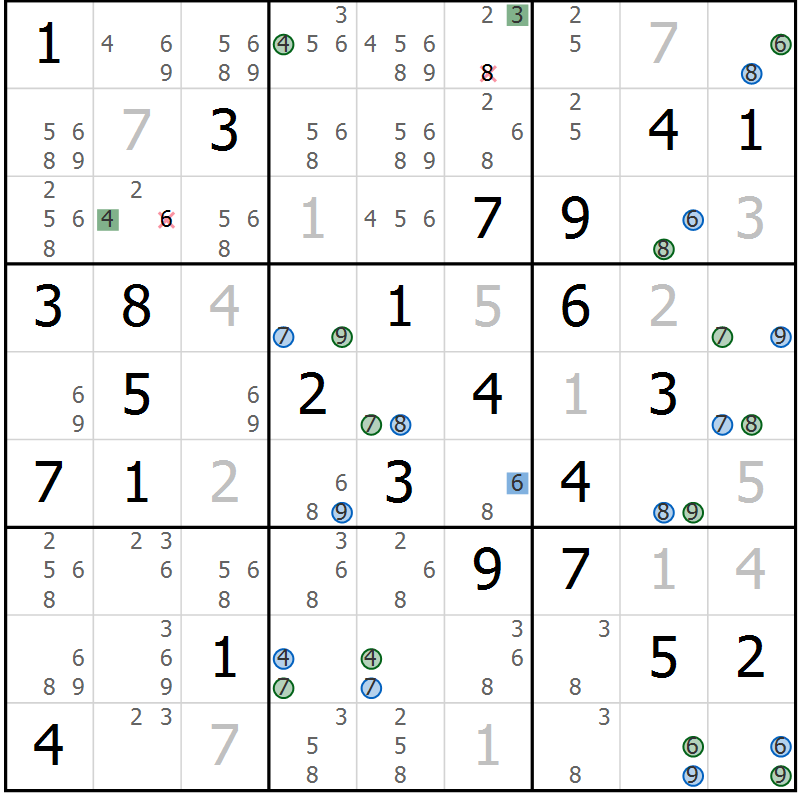Position des candidats pour la solution de la Gr 69 page 72 du magazine de sudoku Suprême n° 031