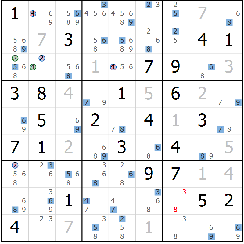 Position des candidats pour la solution de la Gr 69 page 72 du magazine de sudoku Suprême n° 031