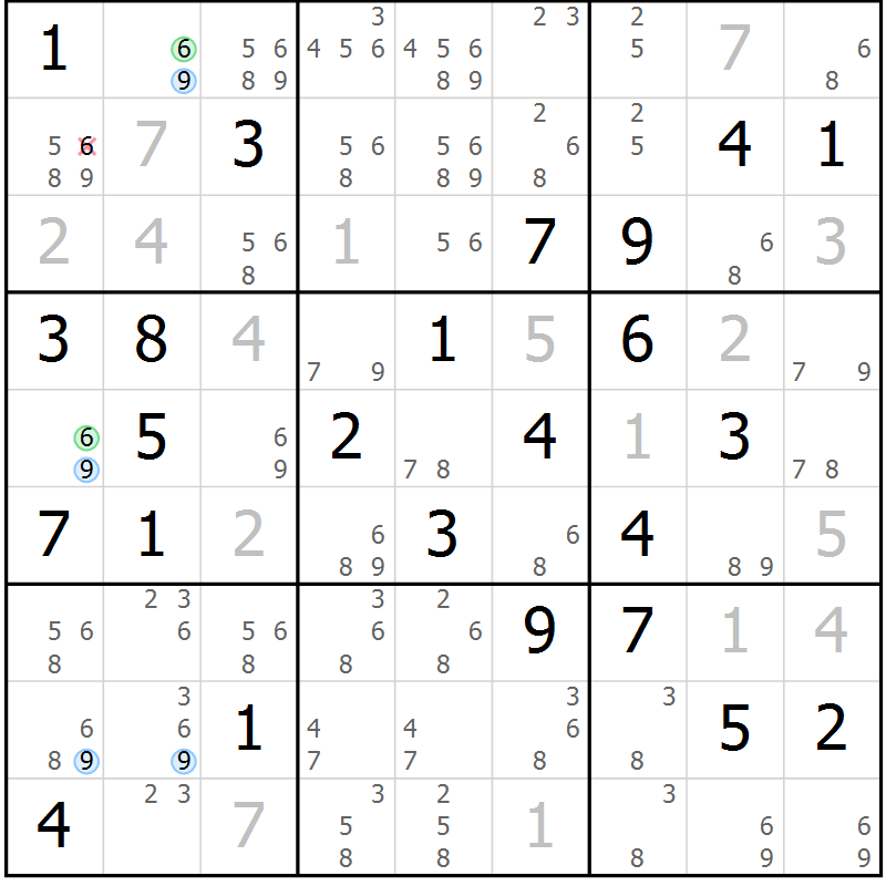 Position des candidats pour la solution de la Gr 69 page 72 du magazine de sudoku Suprême n° 031