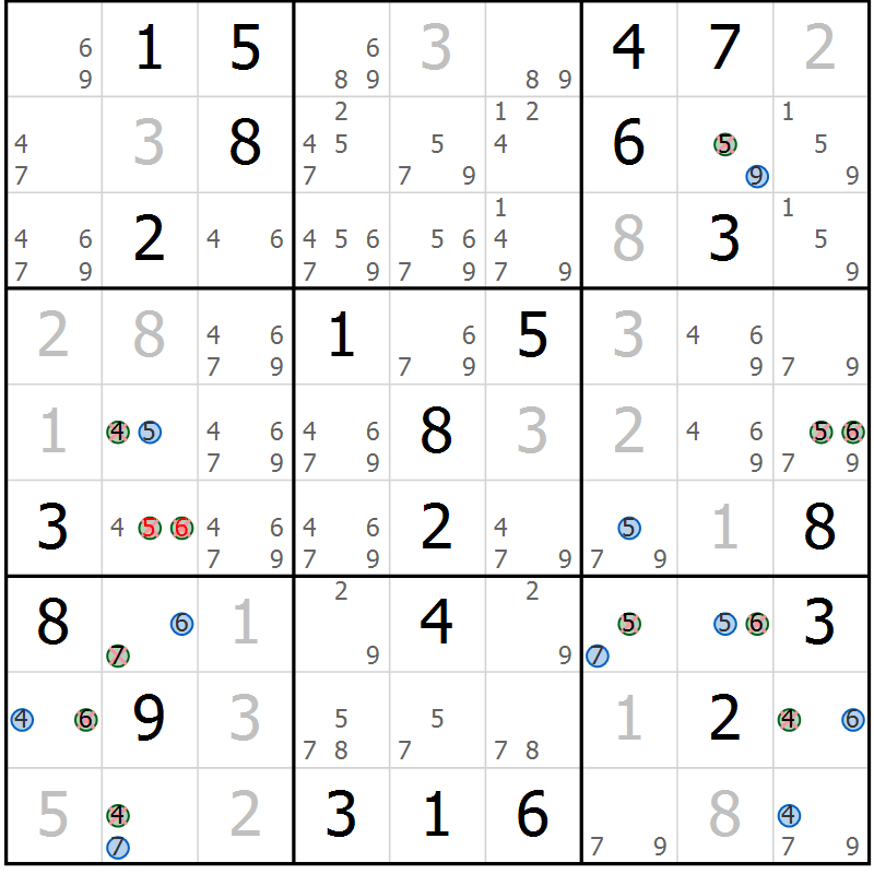 Position des candidats pour la solution de la Gr 7 page 10 du magazine de sudoku Suprême n° 031
