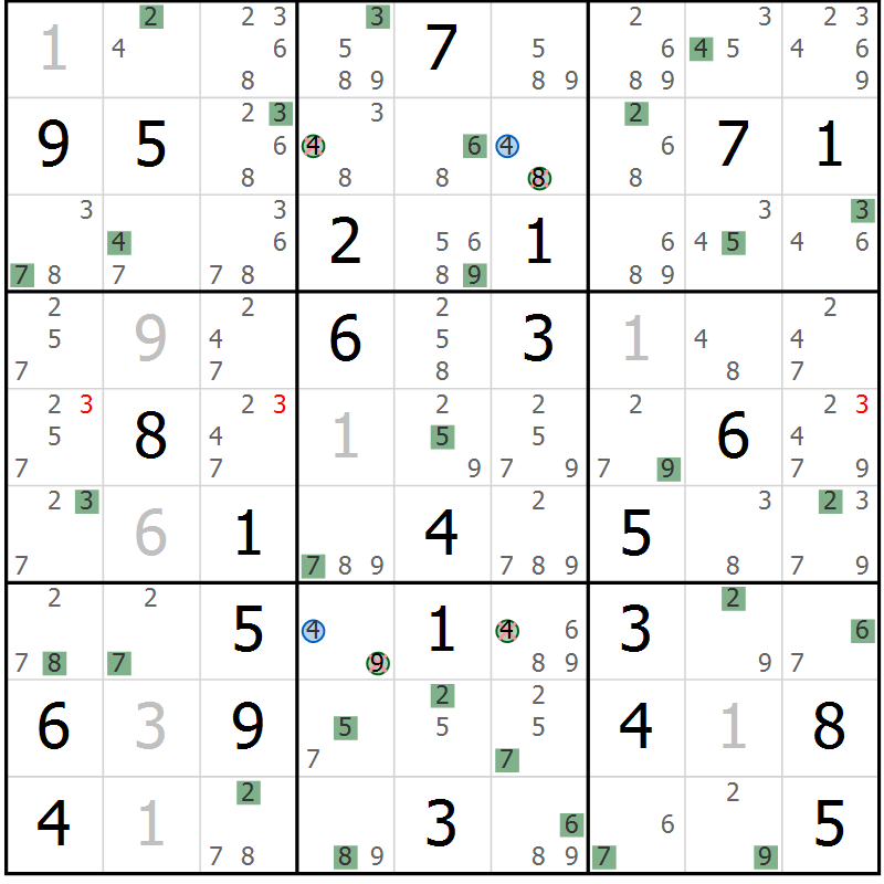 Position des candidats pour la solution de la Gr 70 page 73 du magazine de sudoku Suprême n° 031