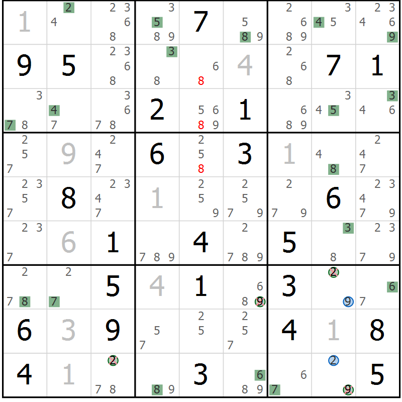 Position des candidats pour la solution de la Gr 70 page 73 du magazine de sudoku Suprême n° 031