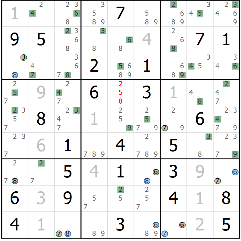 Position des candidats pour la solution de la Gr 70 page 73 du magazine de sudoku Suprême n° 031
