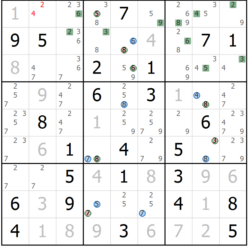 Position des candidats pour la solution de la Gr 70 page 73 du magazine de sudoku Suprême n° 031