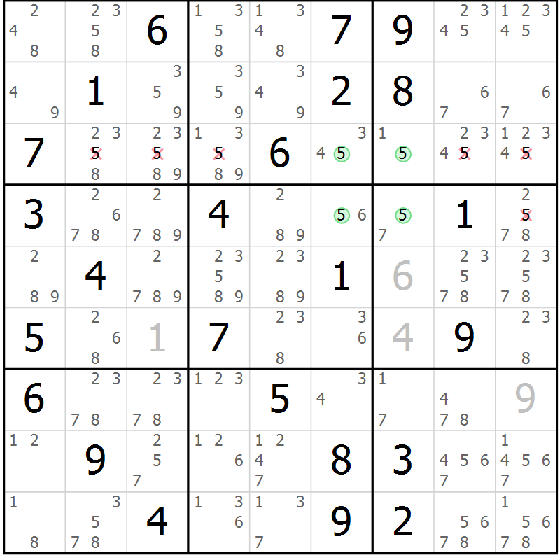 Position des candidats pour la solution de la Gr 71 page 74 du magazine de sudoku Suprême n° 031