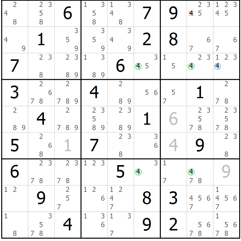 Position des candidats pour la solution de la Gr 71 page 74 du magazine de sudoku Suprême n° 031