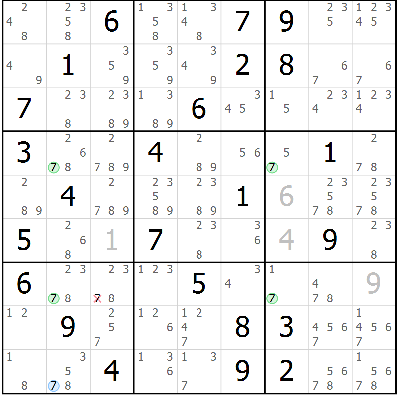 Position des candidats pour la solution de la Gr 71 page 74 du magazine de sudoku Suprême n° 031