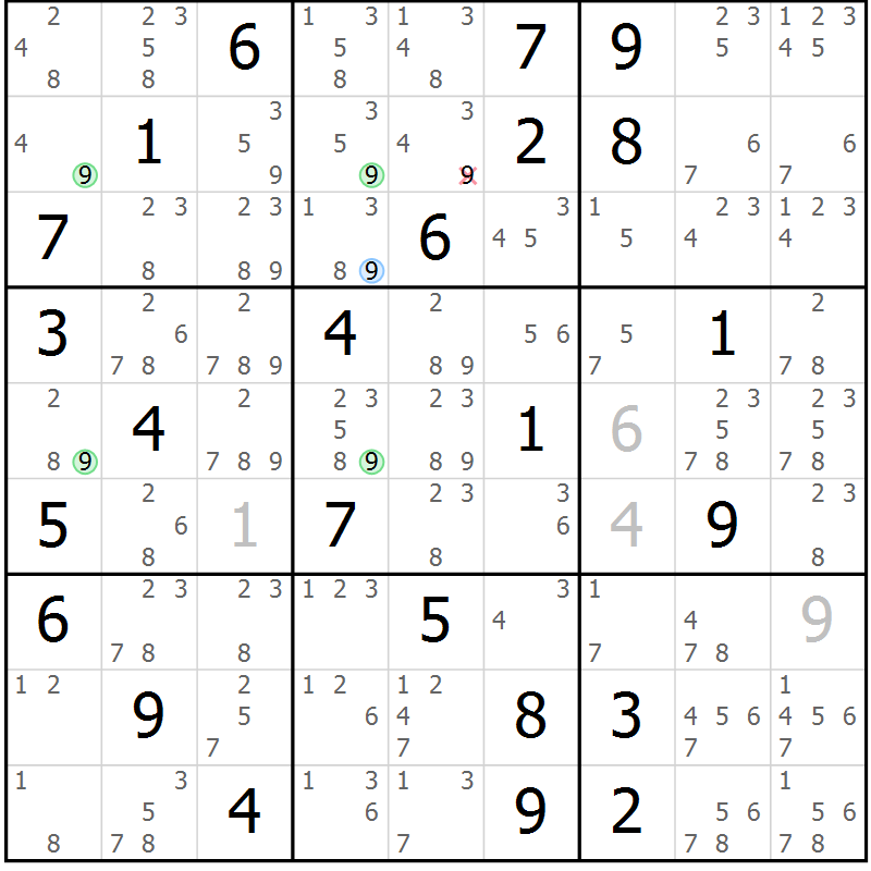 Position des candidats pour la solution de la Gr 71 page 74 du magazine de sudoku Suprême n° 031