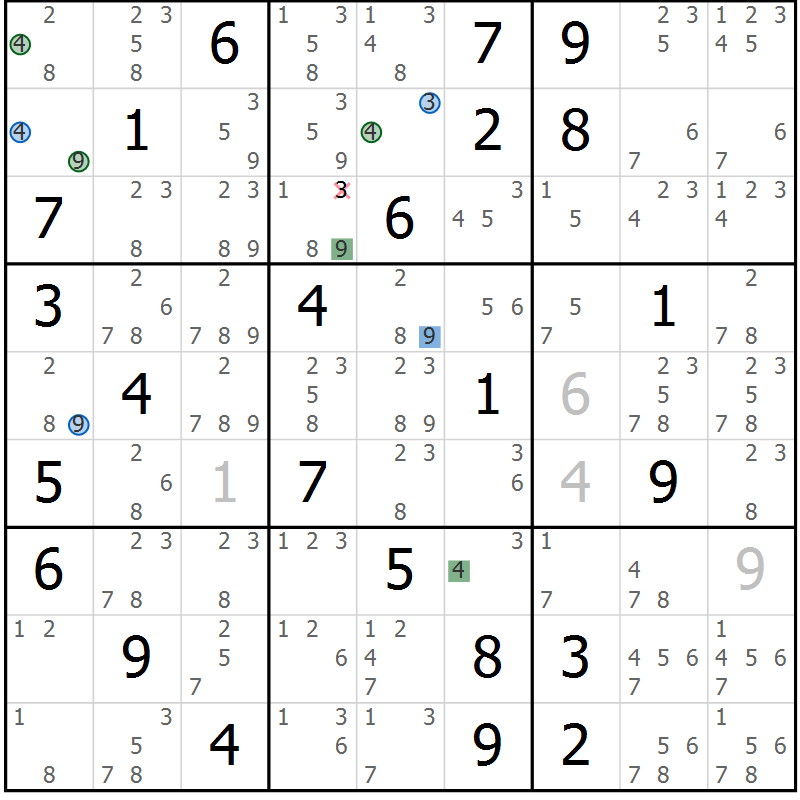 Position des candidats pour la solution de la Gr 71 page 74 du magazine de sudoku Suprême n° 031