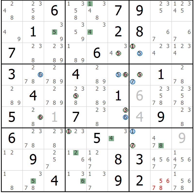 Position des candidats pour la solution de la Gr 71 page 74 du magazine de sudoku Suprême n° 031
