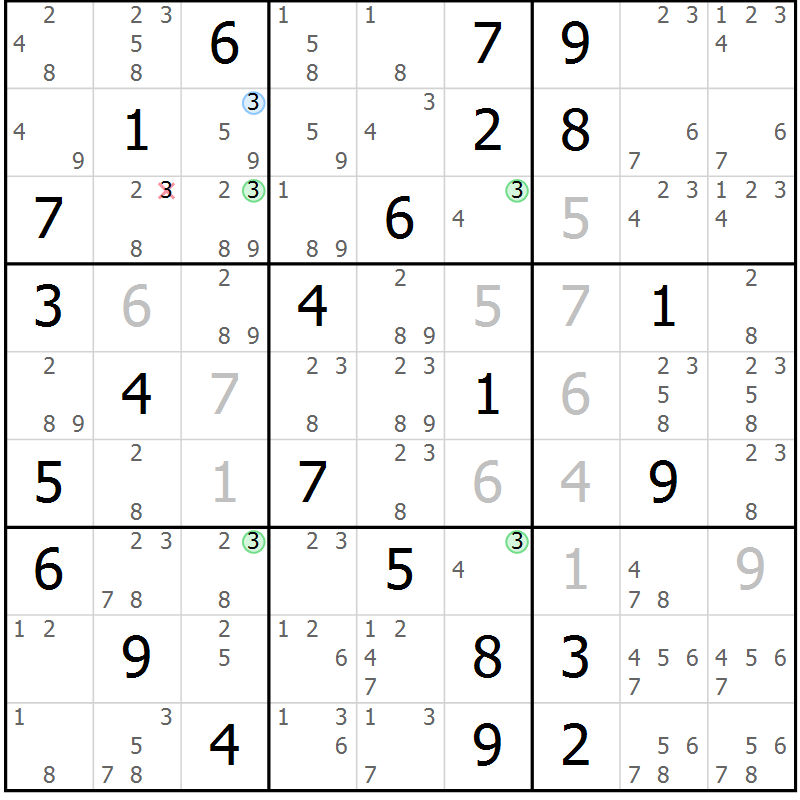 Position des candidats pour la solution de la Gr 71 page 74 du magazine de sudoku Suprême n° 031