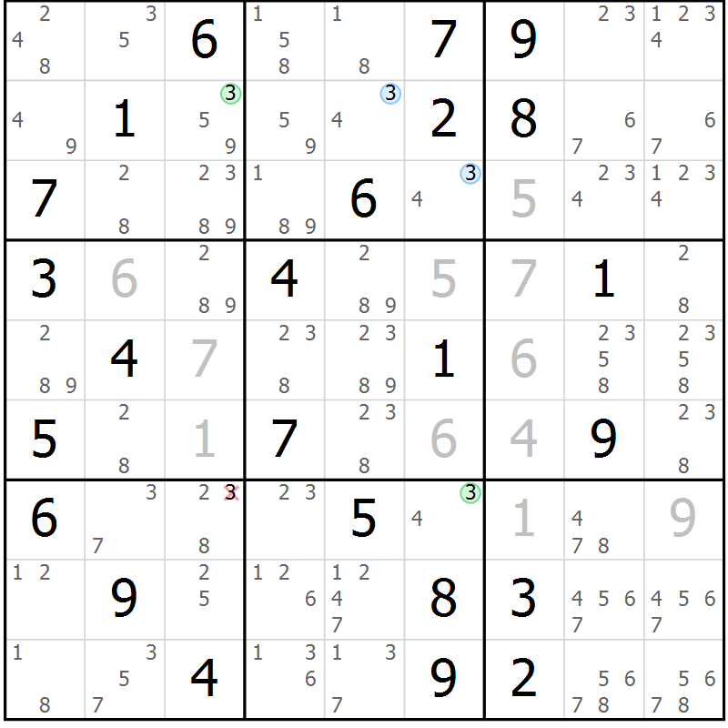 Position des candidats pour la solution de la Gr 71 page 74 du magazine de sudoku Suprême n° 031