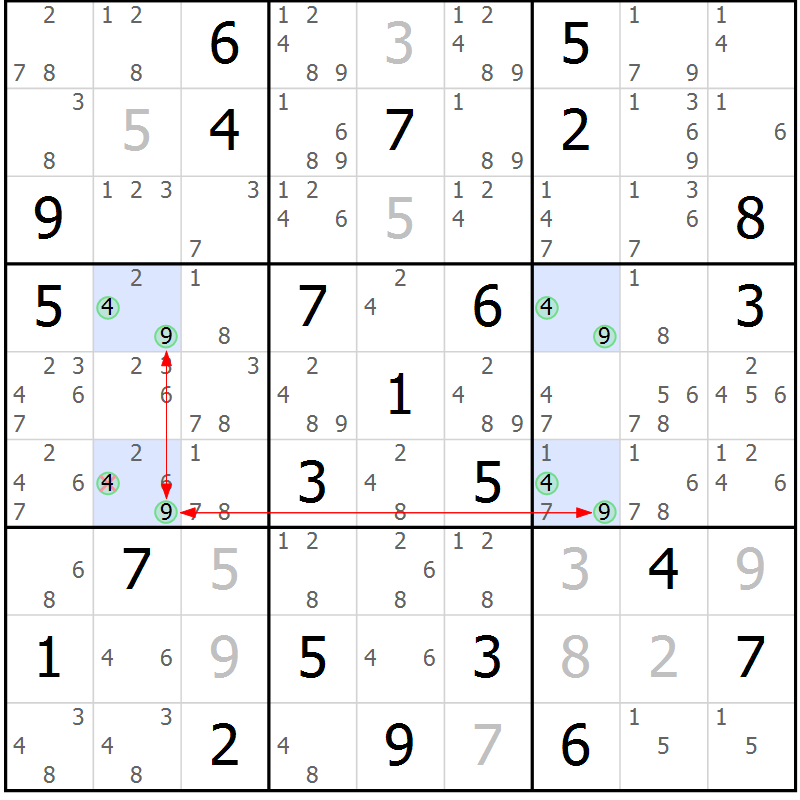 Position des candidats pour la solution de la Gr 72 page 75 du magazine de sudoku Suprême n° 031