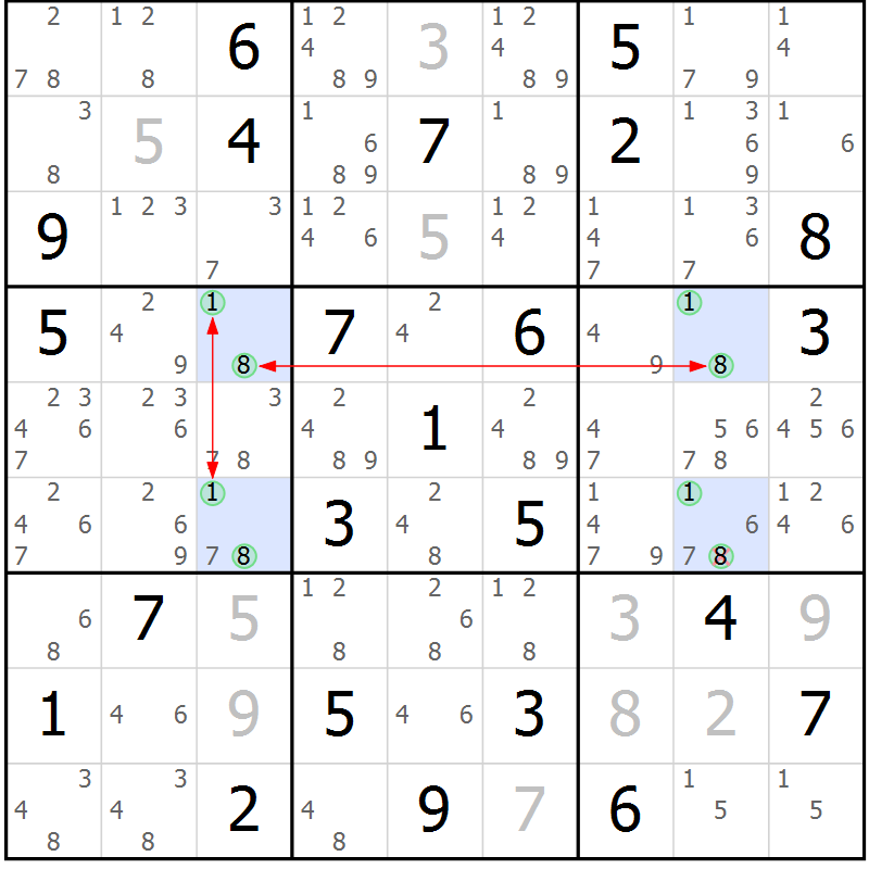 Position des candidats pour la solution de la Gr 72 page 75 du magazine de sudoku Suprême n° 031