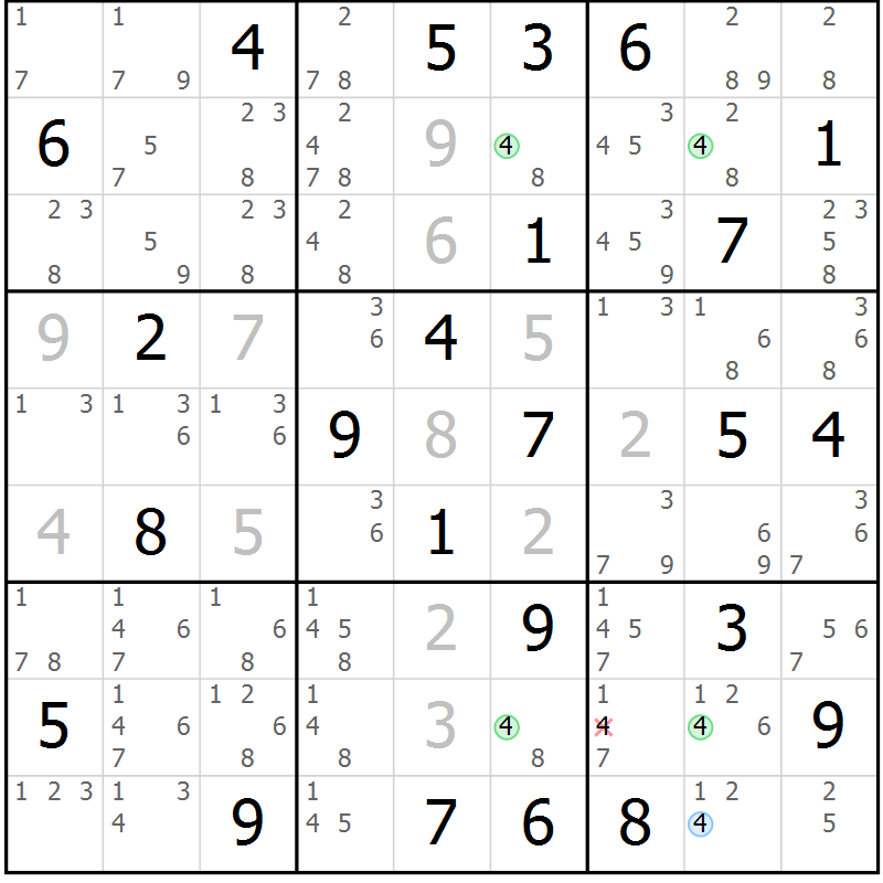 Position des candidats pour la solution de la Gr 73 page 76 du magazine de sudoku Suprême n° 031