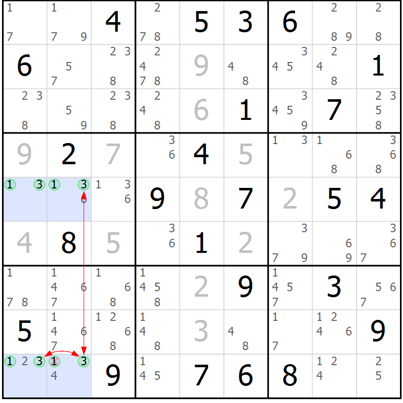 Position des candidats pour la solution de la Gr 73 page 76 du magazine de sudoku Suprême n° 031