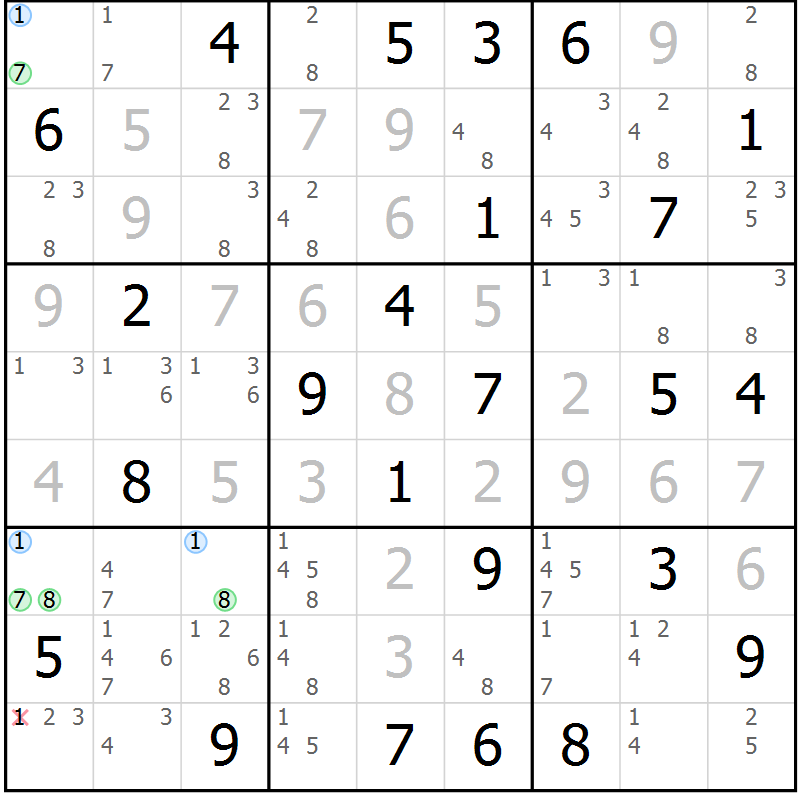 Position des candidats pour la solution de la Gr 73 page 76 du magazine de sudoku Suprême n° 031