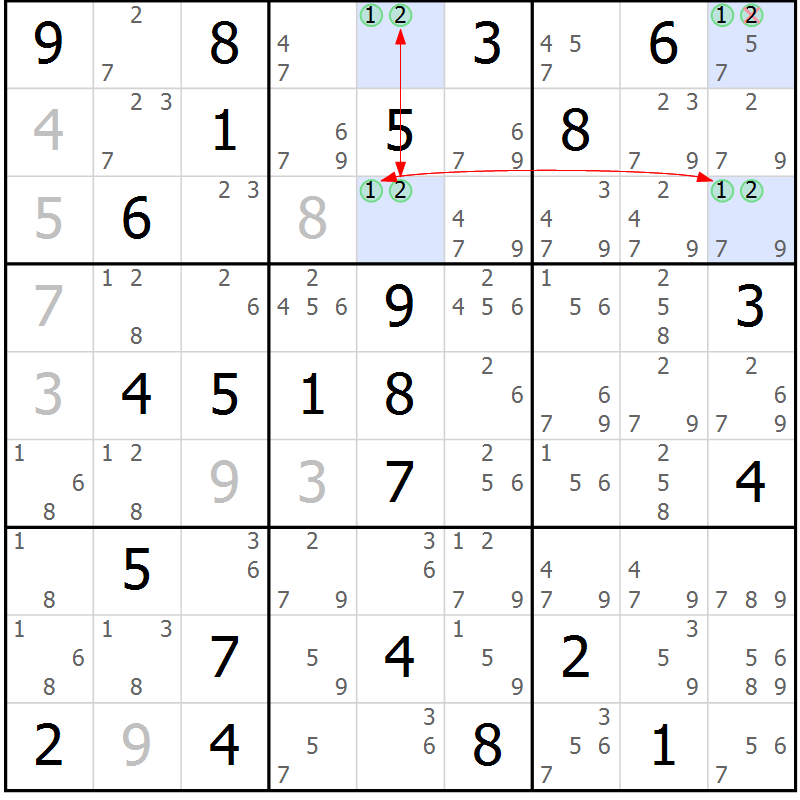 Position des candidats pour la solution de la Gr 74 page 77 du magazine de sudoku Suprême n° 031