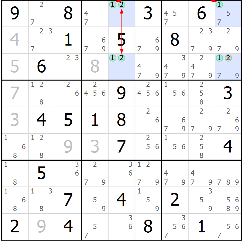Position des candidats pour la solution de la Gr 74 page 77 du magazine de sudoku Suprême n° 031