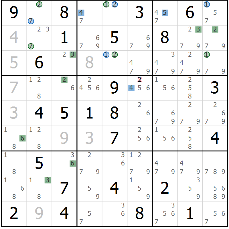 Position des candidats pour la solution de la Gr 74 page 77 du magazine de sudoku Suprême n° 031