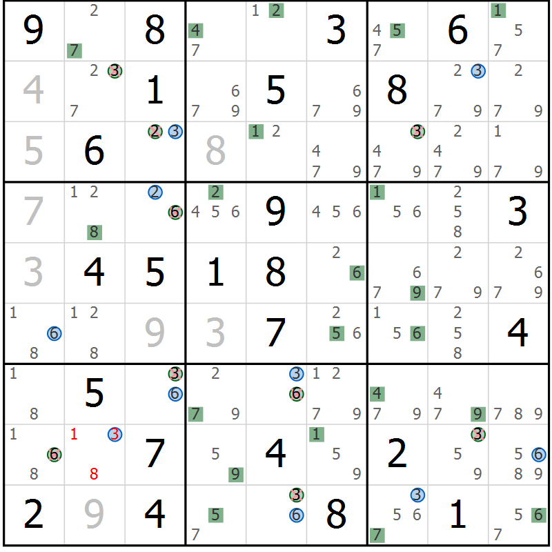Position des candidats pour la solution de la Gr 74 page 77 du magazine de sudoku Suprême n° 031